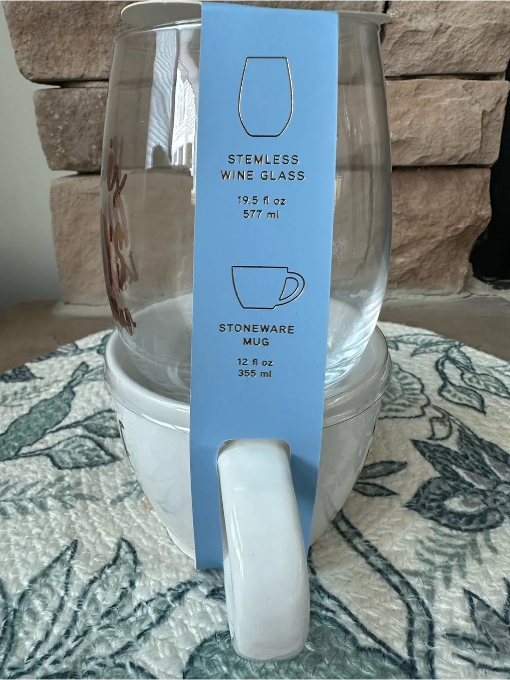White Ceramic Mug & Glass Set with Gold Lettering - NWT